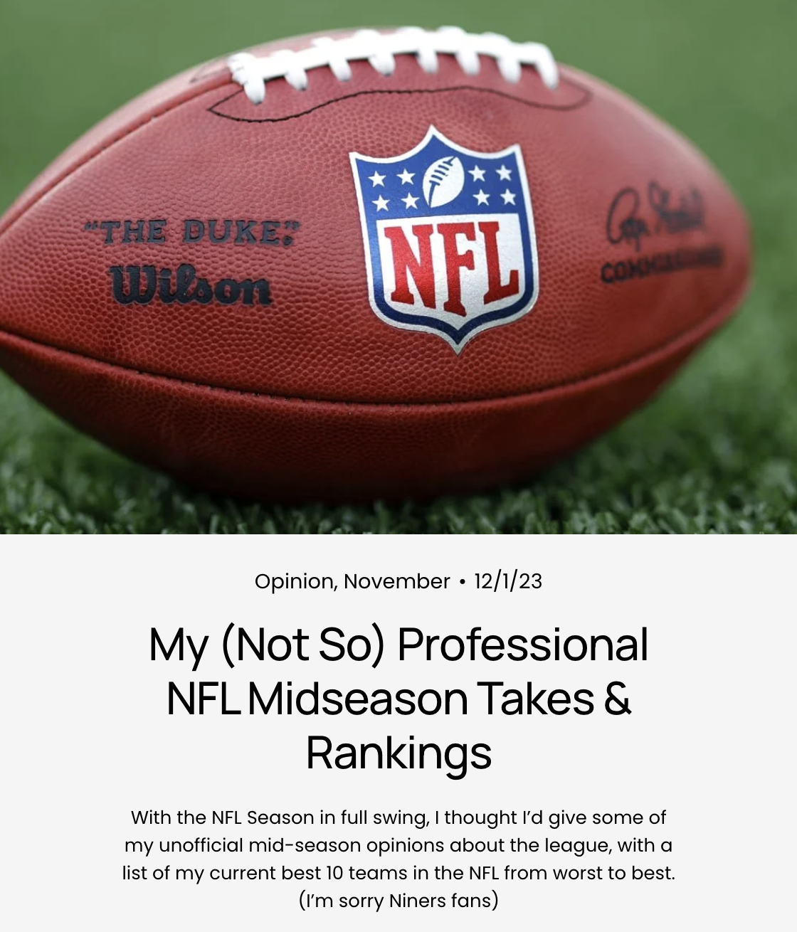 Screenshot of a football article I wrote